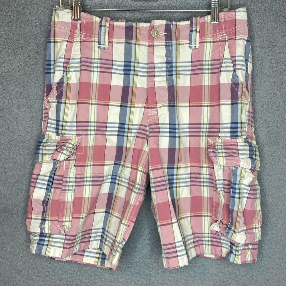 VTG abercrombie Youth Boys Size 16  Patchwork Plaid Carpenter Shorts 100% Cotton